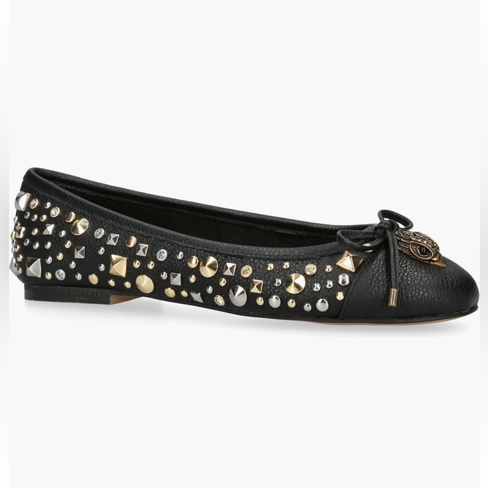 Kurt Geiger Black Studded Leather Ballet Flats NIB Size 9